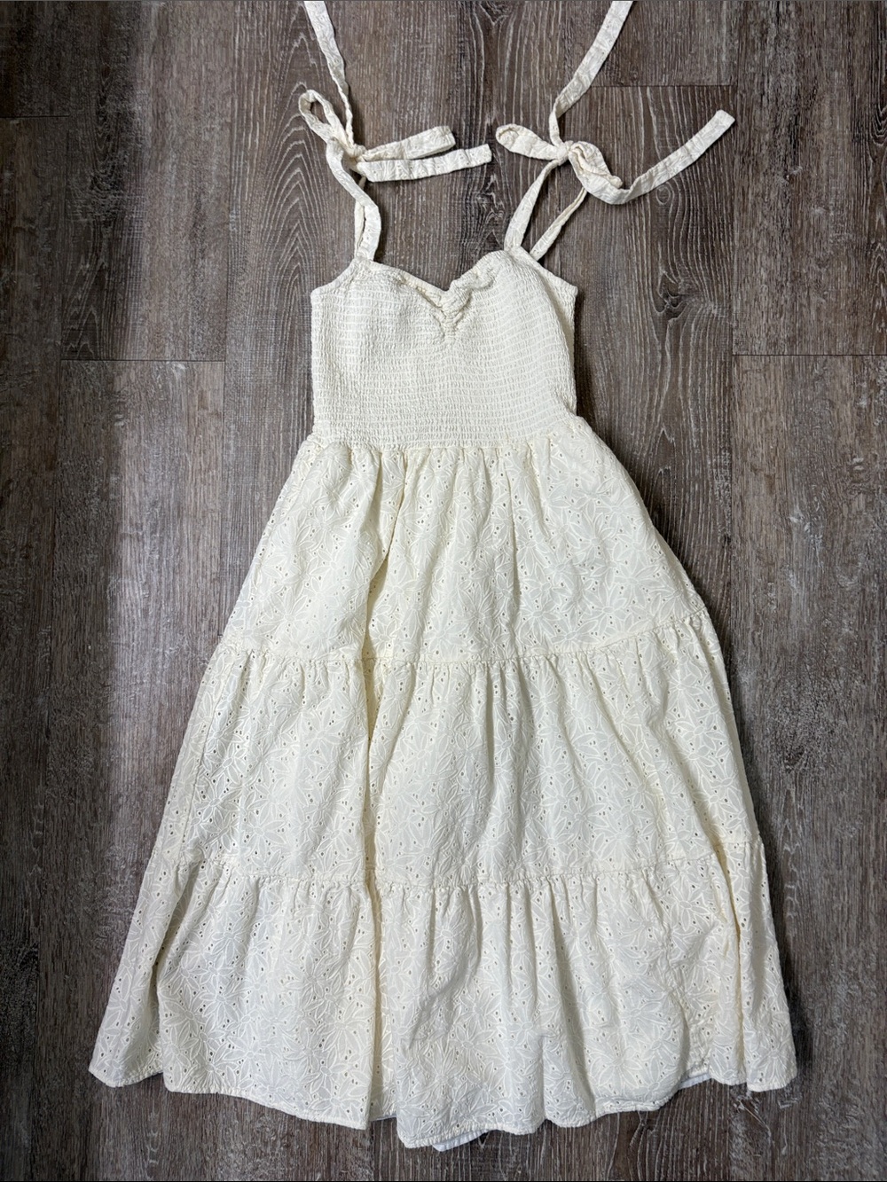 Madewell Cream Eyelet Tie-Shoulder Sundress